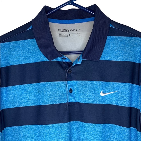Nike Golf DRI-FIT XL Standard Fit Blue Striped short Sleeve Shirt Blue - Picture 3 of 12